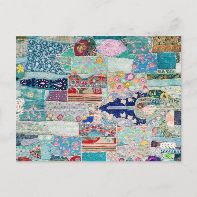Design der Aqua- und Blue-Quilt-Tapisserie Postkarte (Vorderseite)