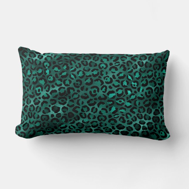 Design der aquamarinen und Gold Leopard-Serie 5 Lendenkissen (Vorderseite)