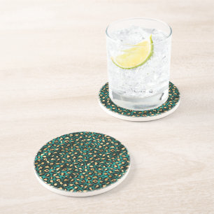 Design der aquamarinen und Gold Leopard-Serie Getränkeuntersetzer
