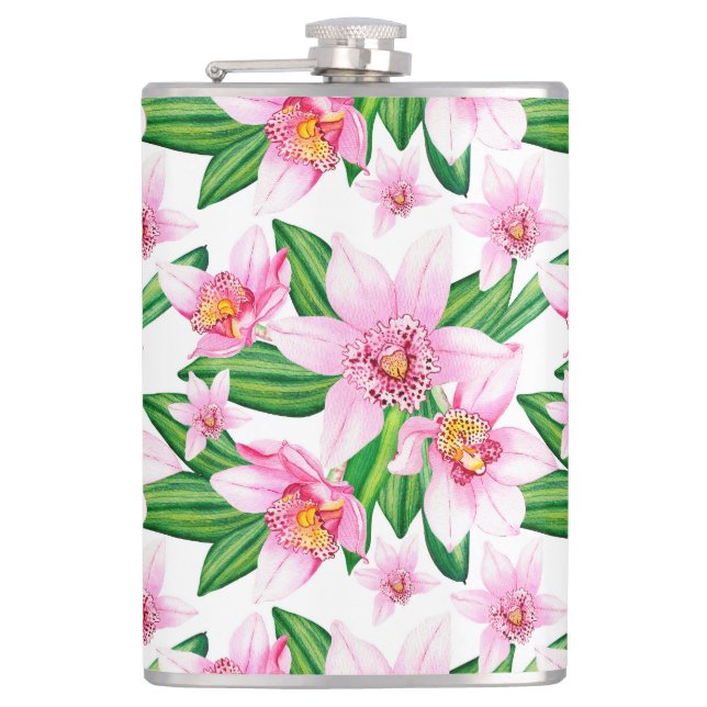 Design der Aquarellorchideen 12 Flachmann (Vorderseite)