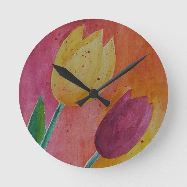Design der Aquarelltulis Runde Wanduhr (Vorderseite)