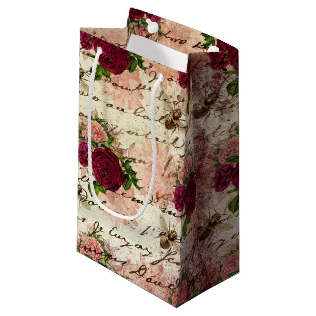 Design der Bienenreihe Burgund Drei Kleine Geschenktüte (Vorderseite Schrägansicht)