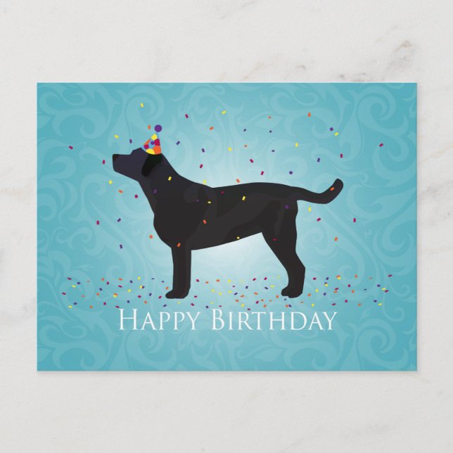 Design der Black Lab Happy Birthday Card Postkarte (Vorderseite)