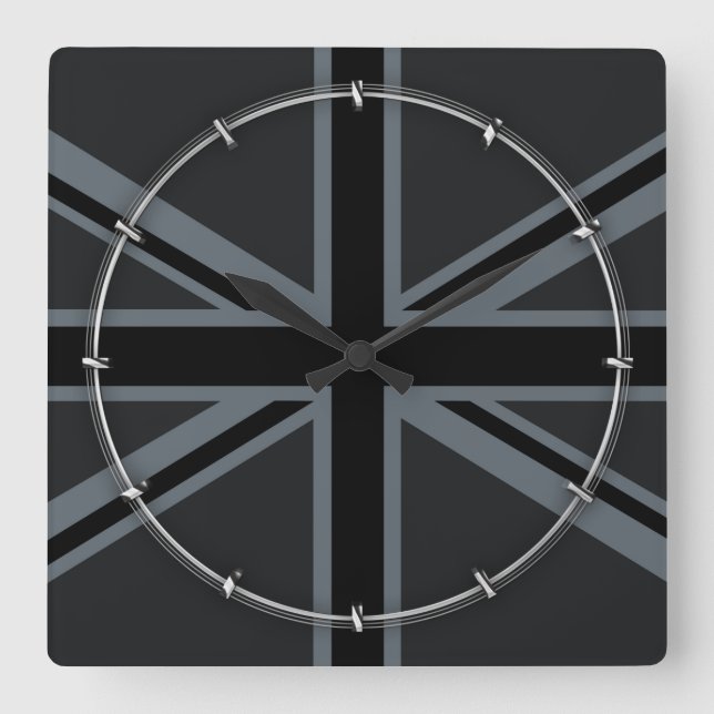 Design der Black Union Jack Flag Quadratische Wanduhr (Vorderseite)