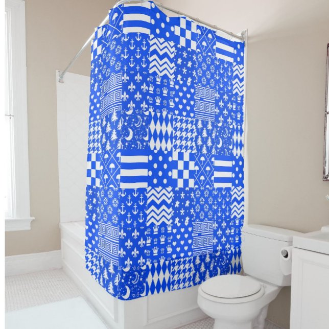 Design der blau-weißen gemischten Muster Duschvorhang (Von Creator hochgeladen)