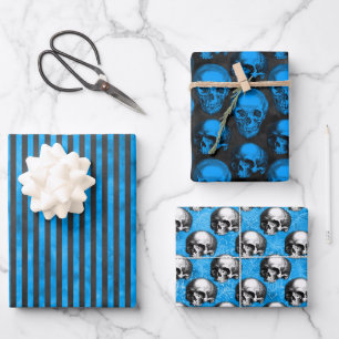 Design der Blauen Skulls und Sonnenblumen 11 Geschenkpapier Set