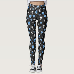 Design der Blauen Skulls und Sonnenblumen 12 Leggings