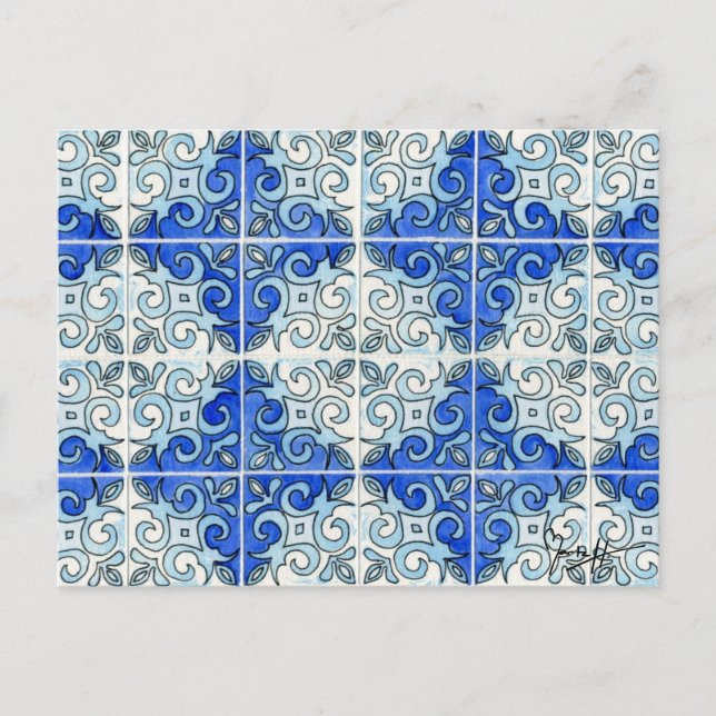Design der blauen Tile 2 - Wirbel Postkarte (Vorderseite)