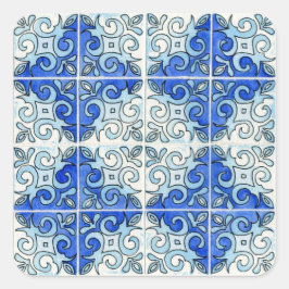Design der blauen Tile 2 - Wirbel Quadratischer Aufkleber