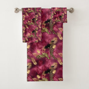 Design der Burgundy- und Gold Leopard-Serie 10 Badhandtuch Set