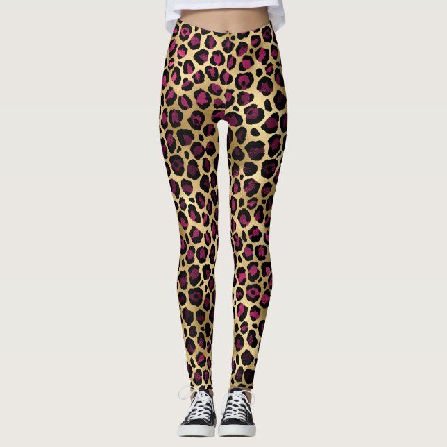 Design der Burgundy- und Gold Leopard-Serie 2 Leggings (Vorderseite)