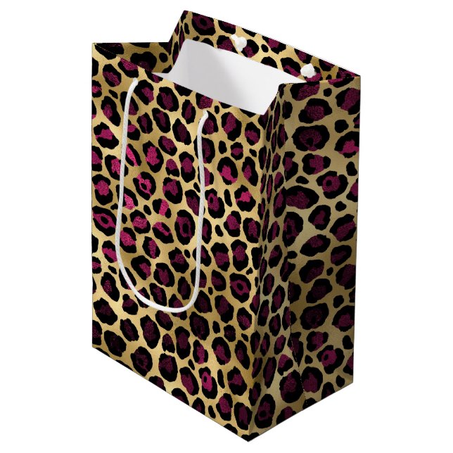 Design der Burgundy- und Gold Leopard-Serie 2 Mittlere Geschenktüte (Vorderseite Schrägansicht)
