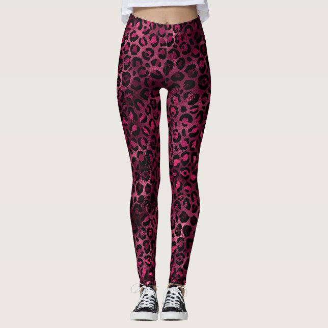 Design der Burgundy- und Gold Leopard-Serie 9 Leggings (Vorderseite)