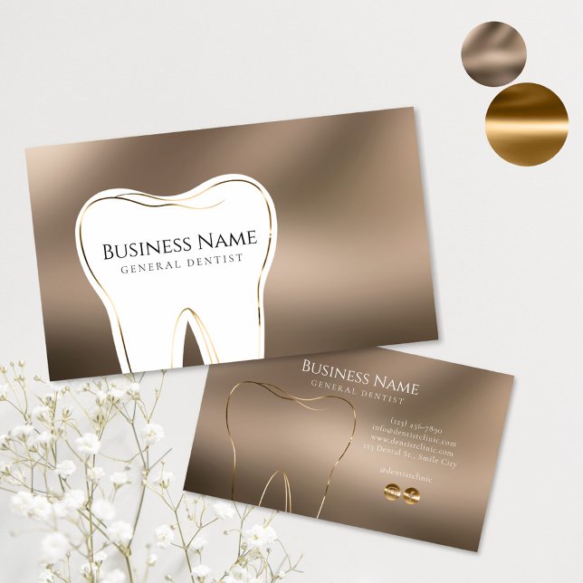 Design der Dental Beige & Gold Business Card Visitenkarte (Von Creator hochgeladen)