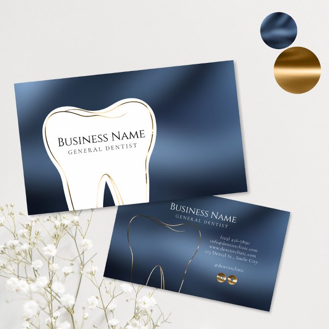 Design der Dental Navy & Gold Business Card Visitenkarte (Von Creator hochgeladen)