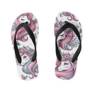 Design der Dreh-Flop-Kids - Rosa Einhörner Kinderbadesandalen