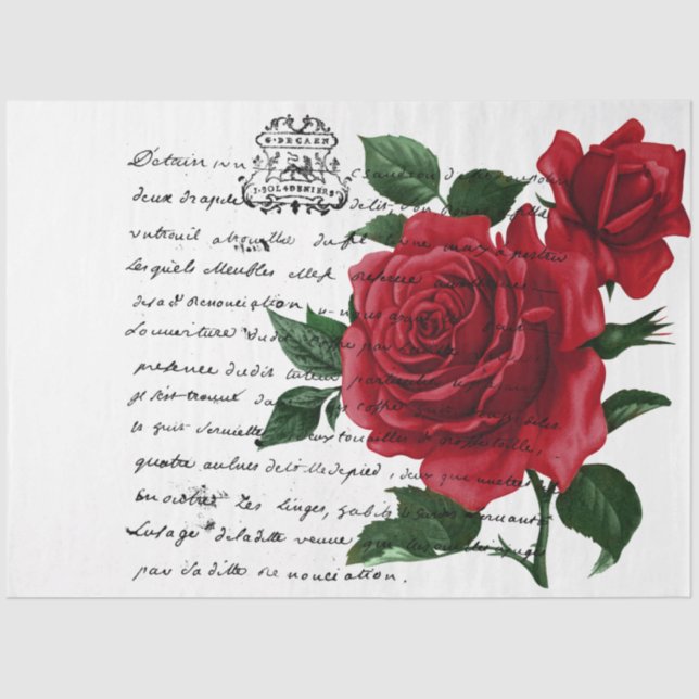 Design der französischen Handschrift und Rote Rose Seidenpapier (Vorderseite)