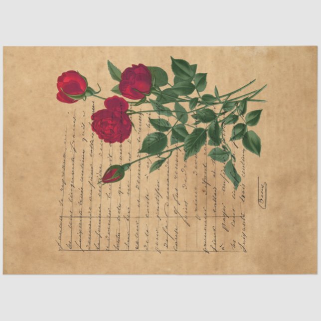 Design der französischen Handschrift und Rote Rose Seidenpapier (Vorderseite)