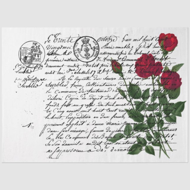 Design der französischen Handschrift und Rote Rose Seidenpapier (Vorderseite)