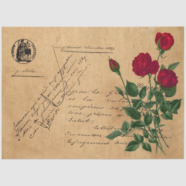 Design der französischen Handschrift und Rote Rose Seidenpapier (Vorderseite)