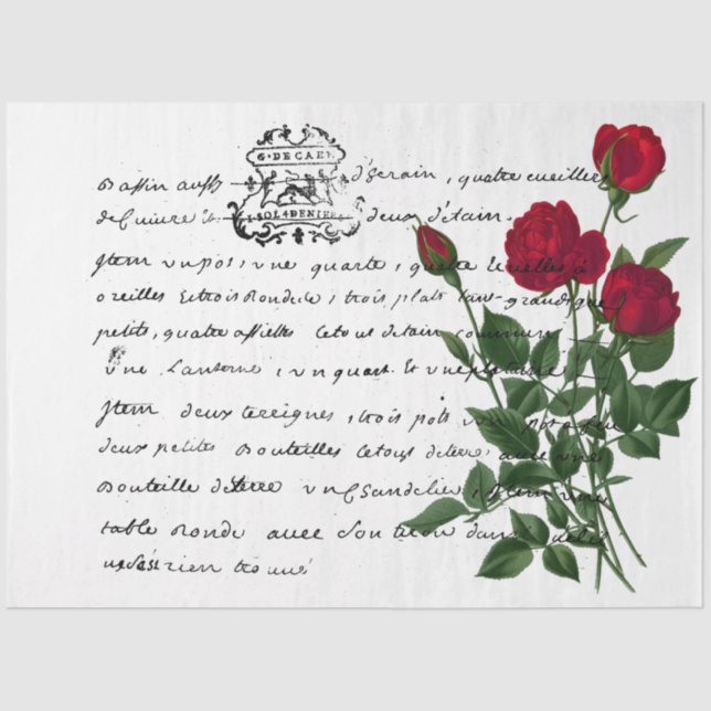 Design der französischen Handschrift und Rote Rose Seidenpapier (Vorderseite)