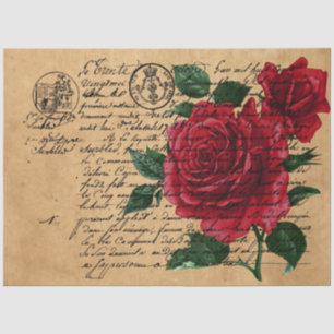 Design der französischen Handschrift und Rote Rose Seidenpapier
