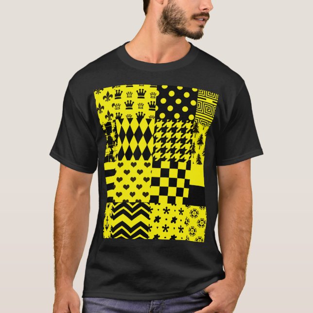 Design der gelben, gemischten Muster T-Shirt (Vorderseite)
