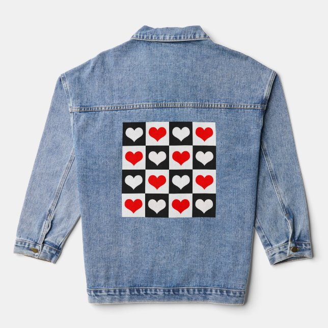 Design der geometrischen Liebe Herzmuster Jeansjacke (Rückseite)