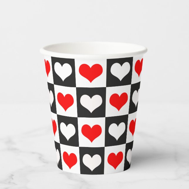 Design der geometrischen Liebe Herzmuster Pappbecher (Vorderseite)