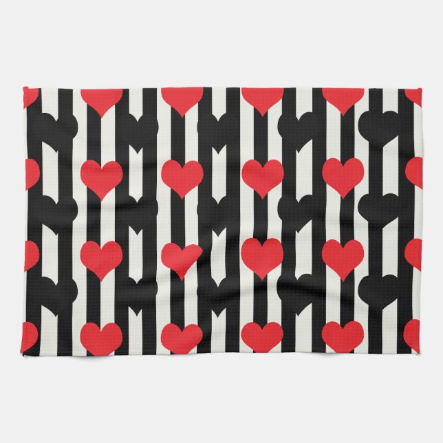 Design der gestrichenen roten Liebe Herzmuster Geschirrtuch (Horizontal)