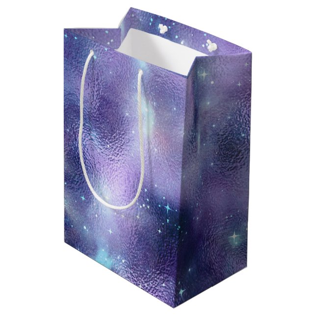 Design der glänzenden Galaxy-Serie 2 Mittlere Geschenktüte (Rückseite Schrägansicht)