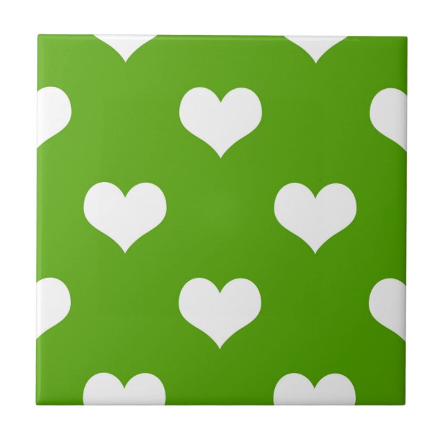 Design der grünen weißen Liebe Herzmuster Fliese (Vorderseite)