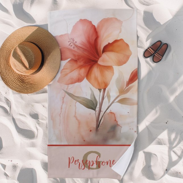 Design der Hibiskus-Blume mit elegantem Monogramm Strandtuch (Von Creator hochgeladen)