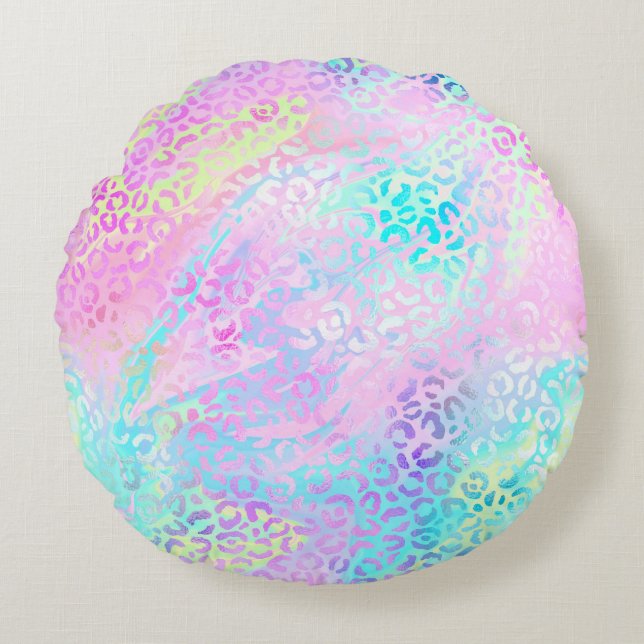 Design der iridescent Leopard-Serie 10 Rundes Kissen (Vorderseite)