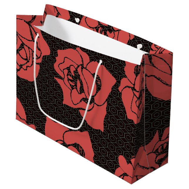 Design der japanischen Rose Blume Große Geschenktüte (Vorderseite Schrägansicht)