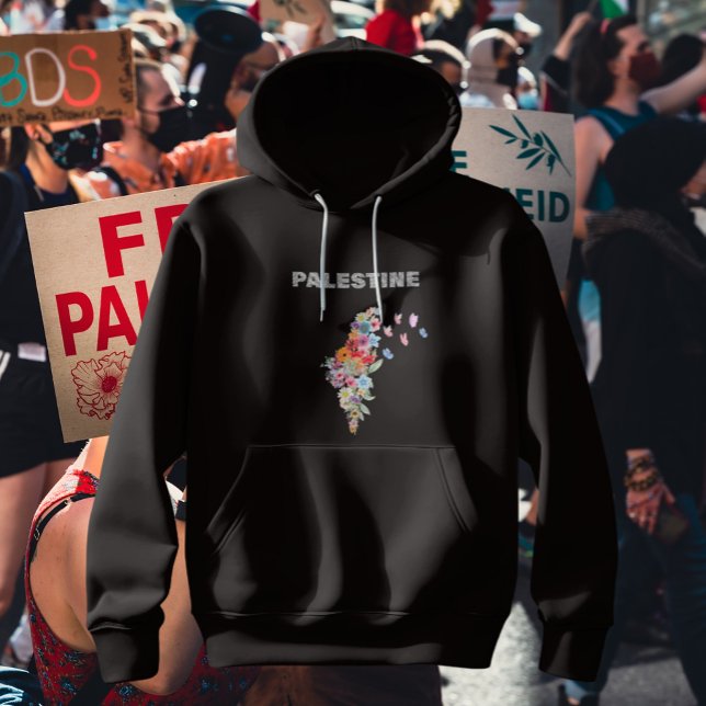 Design der Karte Floral Palestine | Pro Palestine Hoodie (Palestinian Map In floral To Support Palestine and show your solidarity in style, Pro Palestine.)