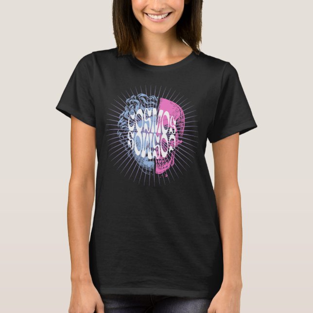 Design der kosmischen Schädeltypografie T-Shirt (Vorderseite)
