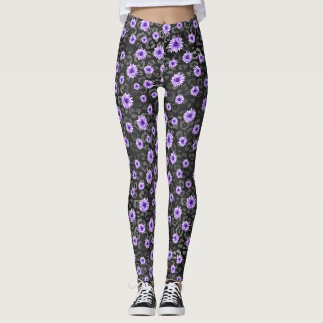 Design der lila Schädel- und Sonnenblumen-Serie 11 Leggings (Vorderseite)