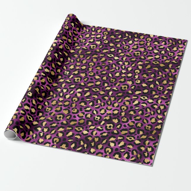 Design der lila und Gold Leopard-Serie 1 Geschenkpapier (Ungerollt)