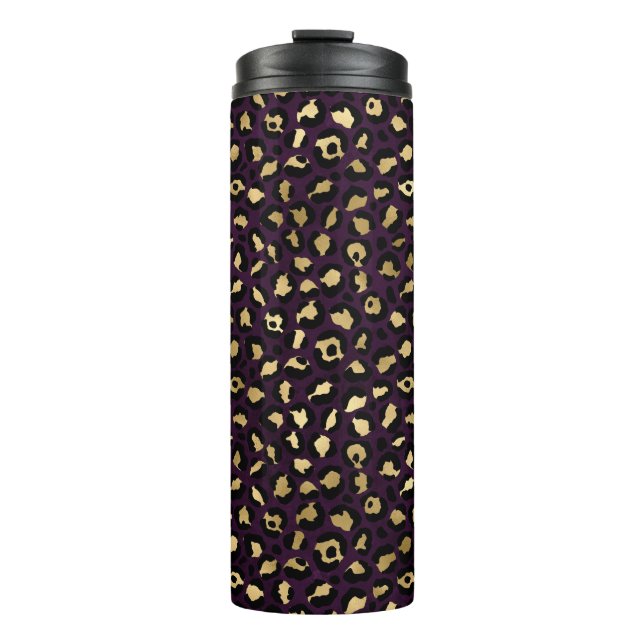 Design der lila und Gold Leopard-Serie 2 Thermosbecher (Vorderseite)