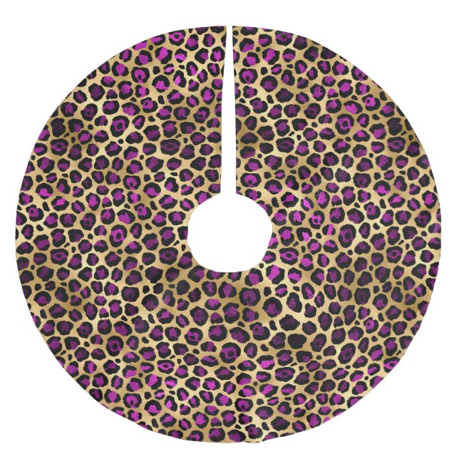Design der lila und Gold Leopard-Serie 4 Polyester Weihnachtsbaumdecke (Vorderseite)