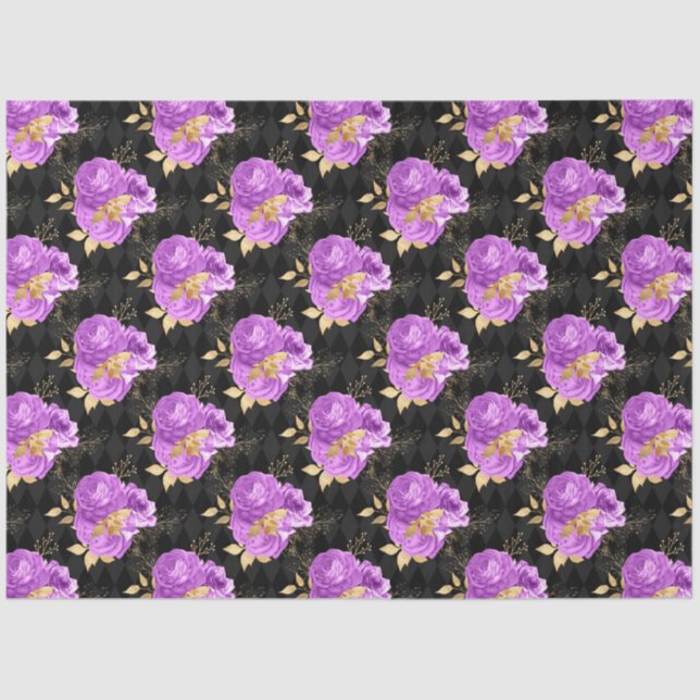 Design der lila und goldenen Blumenserie 16 Seidenpapier (Vorderseite)