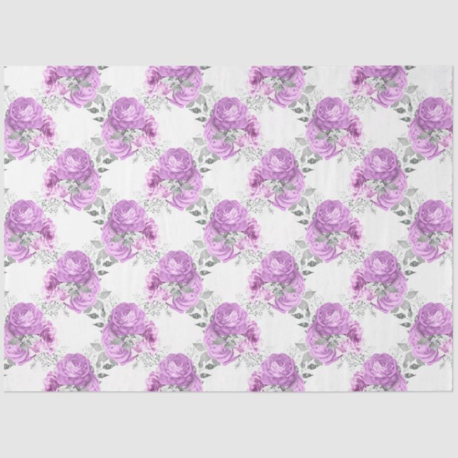 Design der lila und silbernen Blumenserie 2 Seidenpapier (Vorderseite)