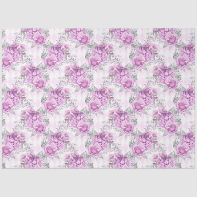 Design der lila und silbernen Blumenserie 3 Seidenpapier (Vorderseite)