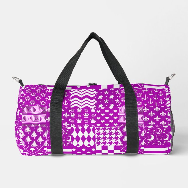 Design der lila, weiß gemischten Muster Duffle Bag (Vorderseite)