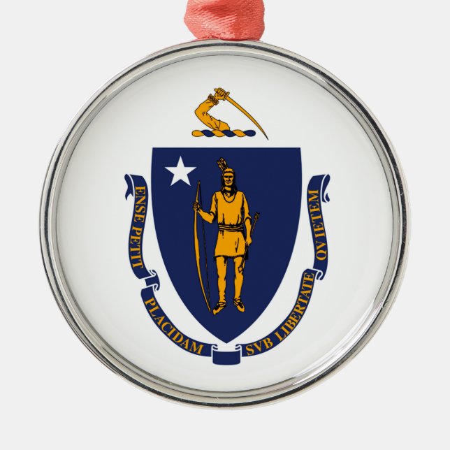 Design der Massachusetts-Staatsflagge Ornament Aus Metall (Vorne)
