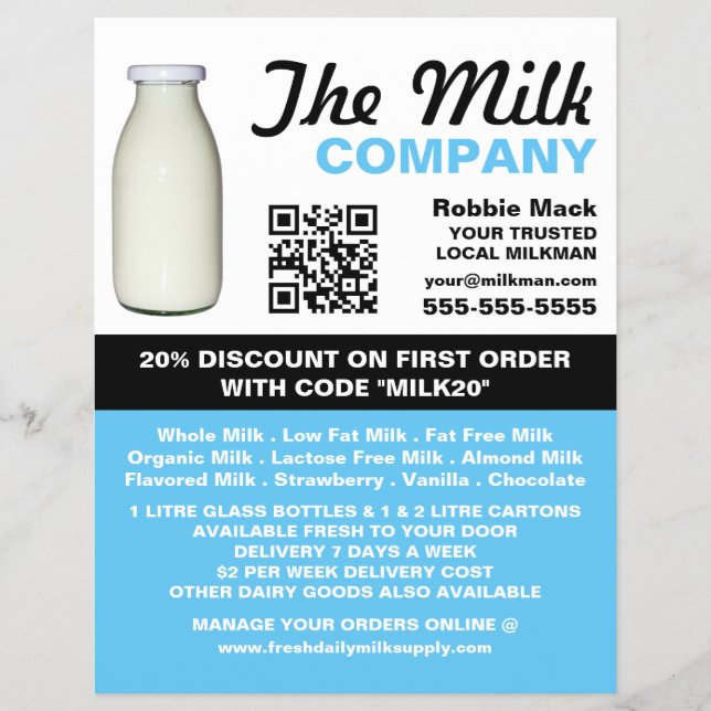 Design der Milchflaschen, Lieferung von Milch/Frau Flyer (Vorne)