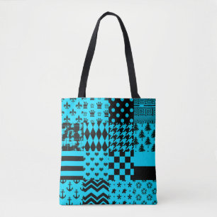 Design der Patchwork-Muster in Blau-Schwarz