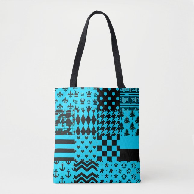 Design der Patchwork-Muster in Blau-Schwarz (Vorderseite)