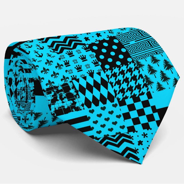 Design der Patchwork-Muster in Blau-Schwarz Krawatte (Von Creator hochgeladen)